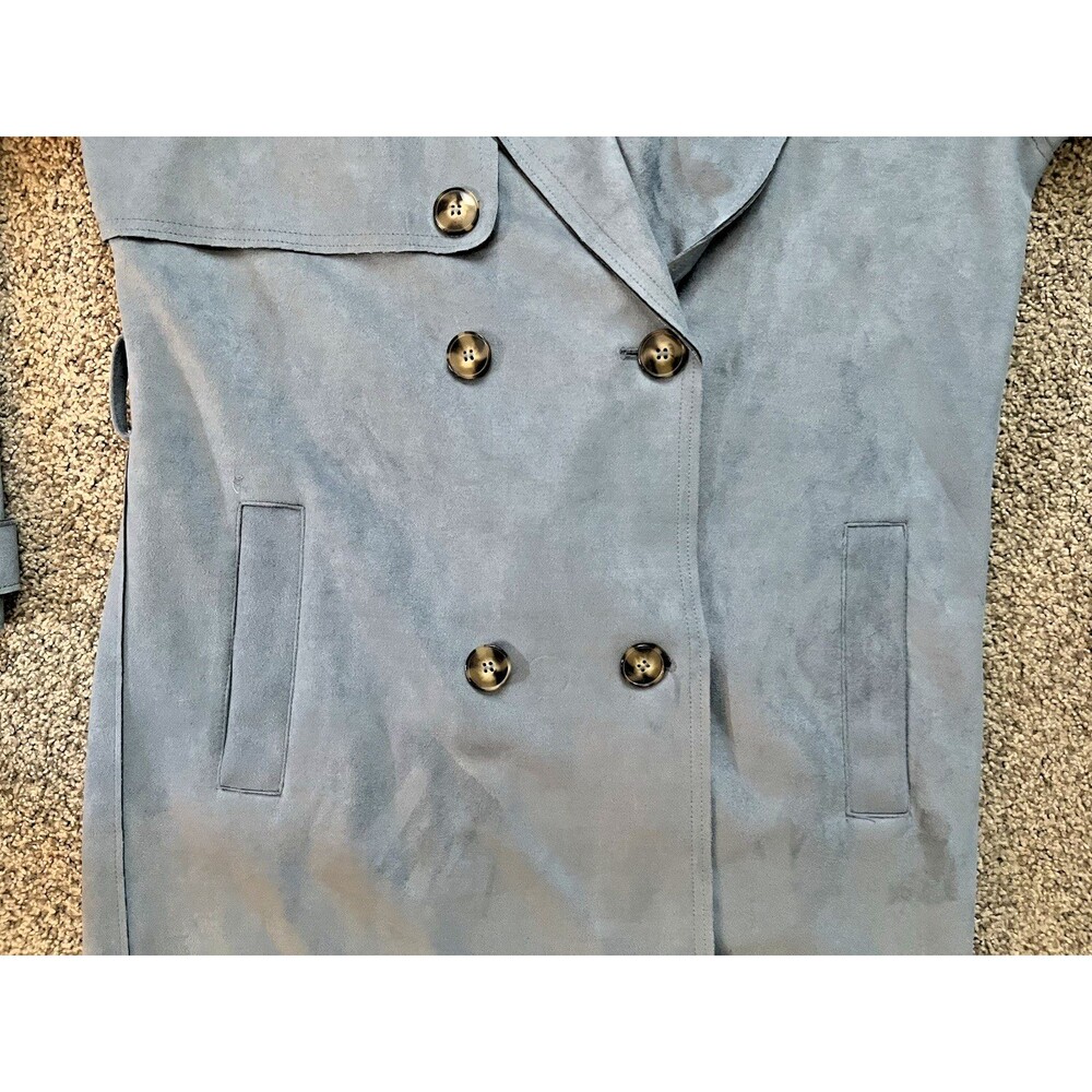 TRUTH BY REPUBLIC BLUE TRENCH COAT LUXURIOUS SOFT ULTRA SUEDE Sz Small - Picture 4 of 10